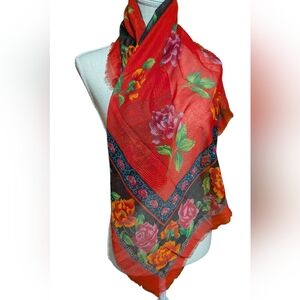 vintage red floral‎ scarf